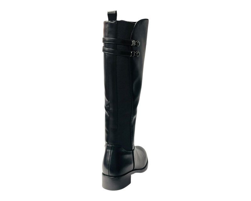 Elastic Panel Faux Leather Zip Knee High Boots - Boots - British D'sire