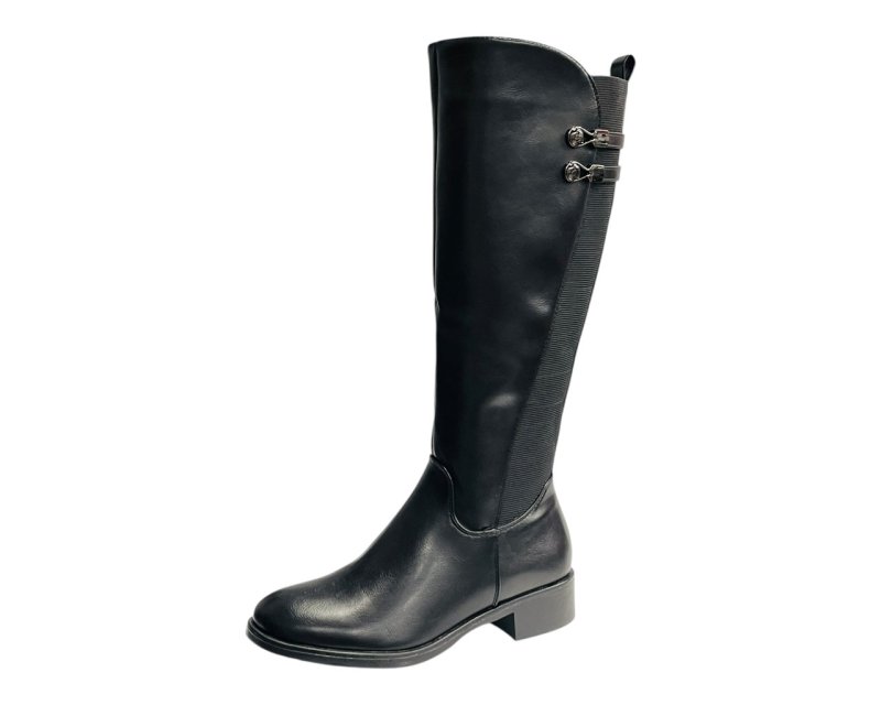 Elastic Panel Faux Leather Zip Knee High Boots - Boots - British D'sire