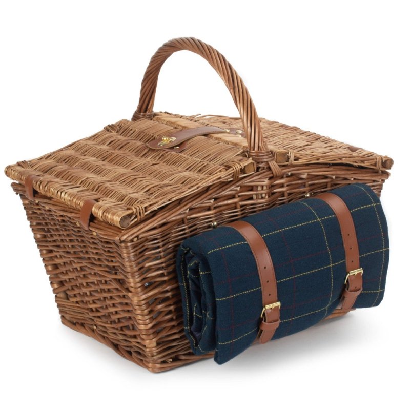 Elegant 4 Person Blue Tweed Fitted Picnic Basket - Fitted Picnic Baskets - British D'sire