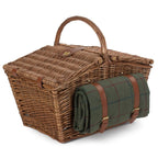 Elegant 4 Person Green Tweed Fitted Picnic Basket - Fitted Picnic Baskets - British D'sire