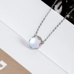 Elegant 925 sterling silver Moonstone pendant necklace women perfect gift charms link chain - Necklaces & Pendants - British D'sire