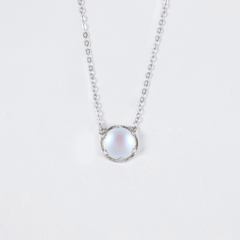 Elegant 925 sterling silver Moonstone pendant necklace women perfect gift charms link chain - Necklaces & Pendants - British D'sire