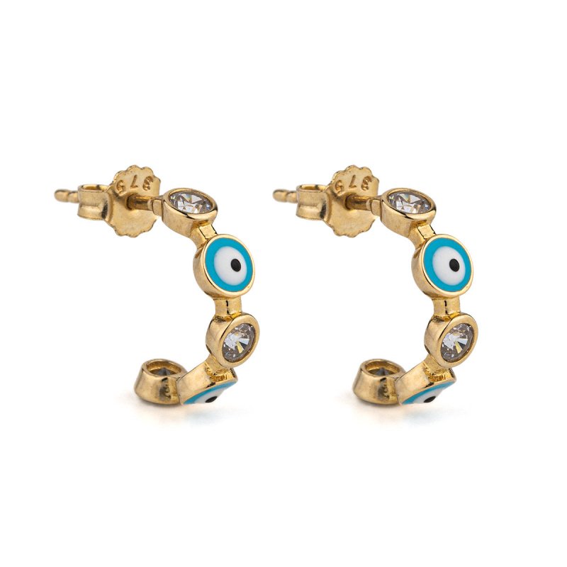 Elegant Eye Hoop Earrings by Del Corso - Crafted in 9K Gold, lightweight at 2.3 g, sophisticated design for women, featuring premium gold craftsmanship, offering timeless style, comfort, and protective symbolism - Hoop Earrings - British D'sire