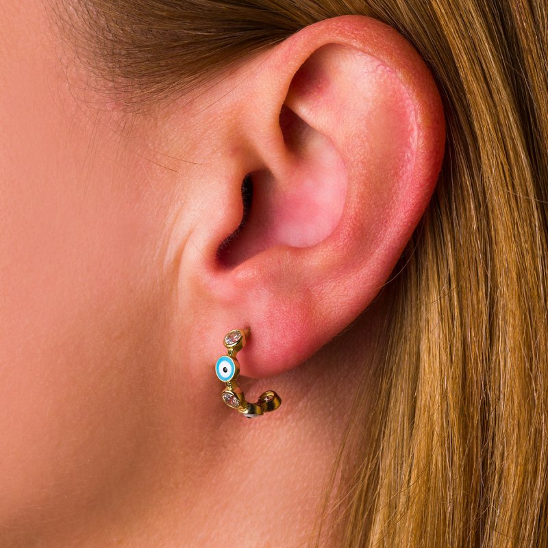 Elegant Eye Hoop Earrings by Del Corso - Crafted in 9K Gold, lightweight at 2.3 g, sophisticated design for women, featuring premium gold craftsmanship, offering timeless style, comfort, and protective symbolism - Hoop Earrings - British D'sire