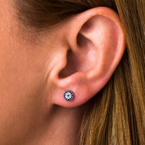 Elegant Eye Stud Earrings with Blue Zircon by Del Corso - Crafted in 925 Sterling Silver, lightweight at 0.7 g, stylish design for women, featuring hypoallergenic materials and vibrant gemstones, offering timeless beauty and symbolic protection - Stud Earrings - British D'sire