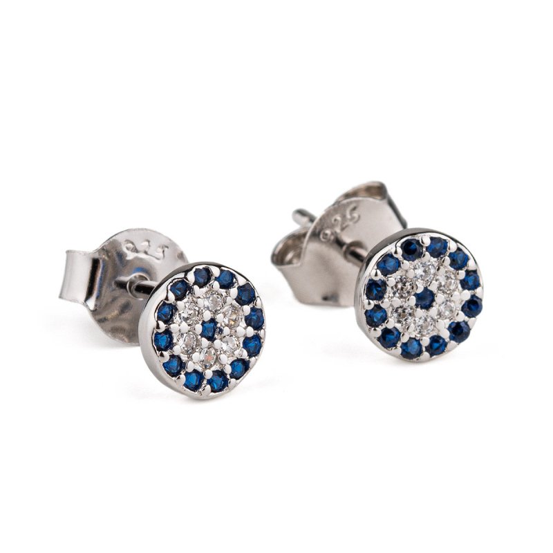 Elegant Eye Stud Earrings with Blue Zircon by Del Corso - Crafted in 925 Sterling Silver, lightweight at 0.7 g, stylish design for women, featuring hypoallergenic materials and vibrant gemstones, offering timeless beauty and symbolic protection - Stud Earrings - British D'sire