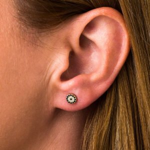 Elegant Eye Stud Zircon Earrings with Blue Zircon by Del Corso - Crafted in 925 Sterling Silver with Gold Plated finish, lightweight at 1.2 g, stylish design for women, featuring premium materials and vibrant gemstones - Stud Earrings - British D'sire
