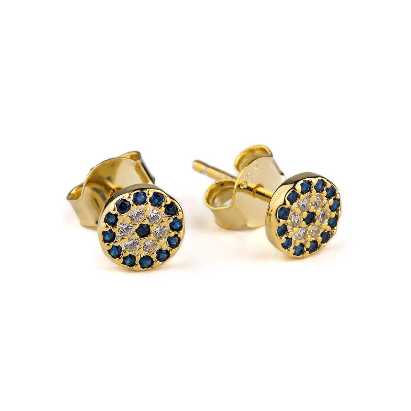 Elegant Eye Stud Zircon Earrings with Blue Zircon by Del Corso - Crafted in 925 Sterling Silver with Gold Plated finish, lightweight at 1.2 g, stylish design for women, featuring premium materials and vibrant gemstones - Stud Earrings - British D'sire