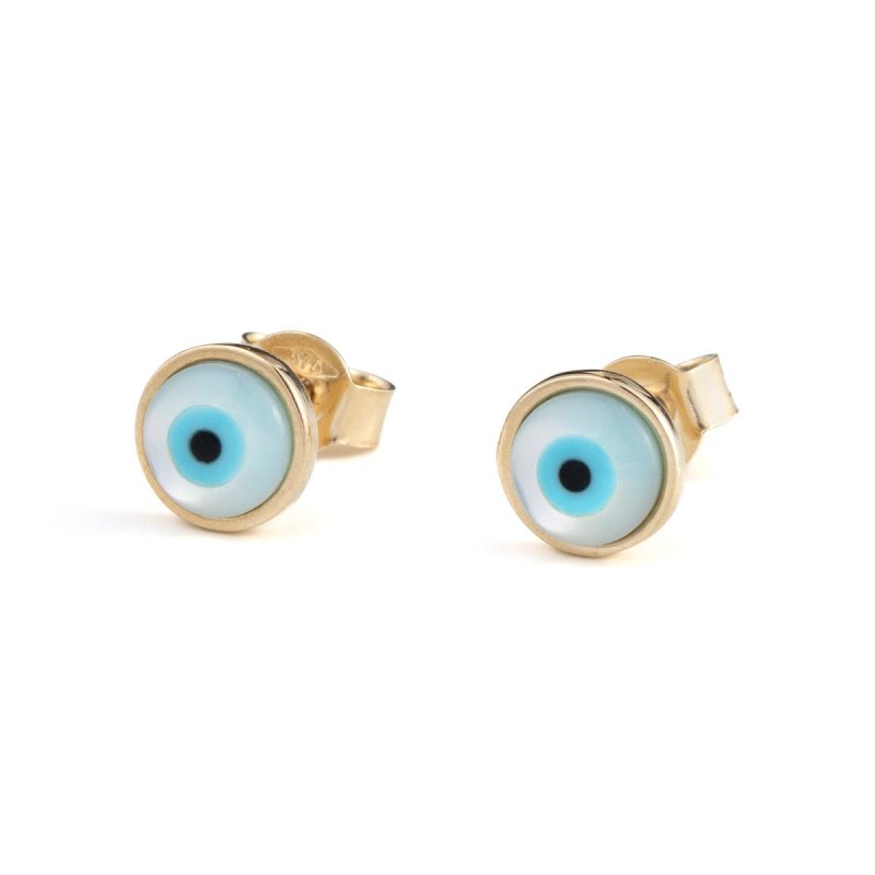 Elegant Round Eye Stud Earrings by Del Corso - Crafted in 9K Gold, ultra - lightweight at 0.6 g, timeless design for women, featuring premium gold craftsmanship with zircon embellishments, offering style, comfort, and protective symbolism - Stud Earrings - British D'sire Main image