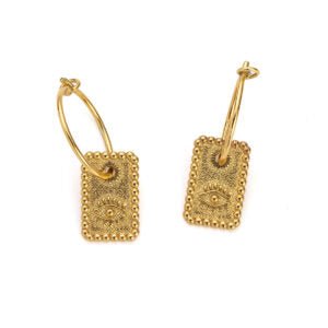 Elegant Sterling Silver Hoop Earrings with Engraved Eye by Del Corso - Crafted in premium 925 Sterling Silver, lightweight at 2.5 g, unisex design for everyday sophistication, hypoallergenic and durable, combining style with protection symbolism. - Hoop Earrings - British D'sire Main image