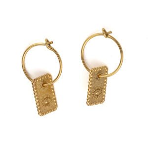 Elegant Sterling Silver Hoop Earrings with Engraved Eye by Del Corso - Crafted in premium 925 Sterling Silver, lightweight at 2.5 g, unisex design for everyday sophistication, hypoallergenic and durable, combining style with protection symbolism. Secondary image