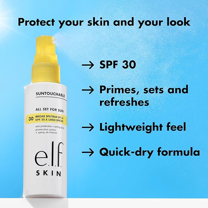 e.l.f. SKIN All Set For Sun SPF 30, Setting Spray With SPF 30 For Long-Lasting Makeup, Weightless, Non-Greasy Formula, Vegan & Cruelty-Free, Packaging May Vary - British D'sire