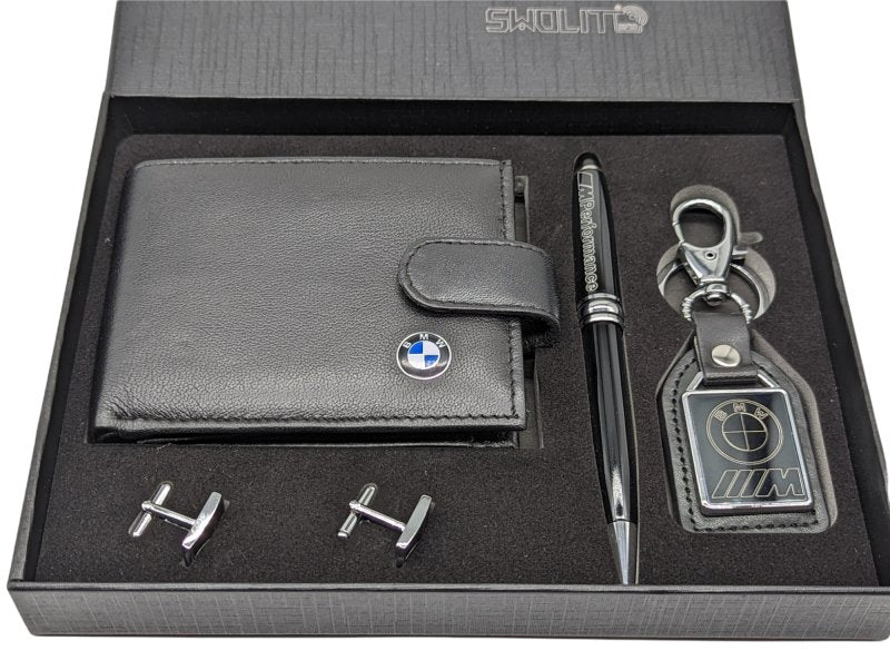 Elite Genuine Leather BMW M Sport Wallet, Key Fob, Pen Boxed Gift Set Gift Boxed Gift - British D'sire