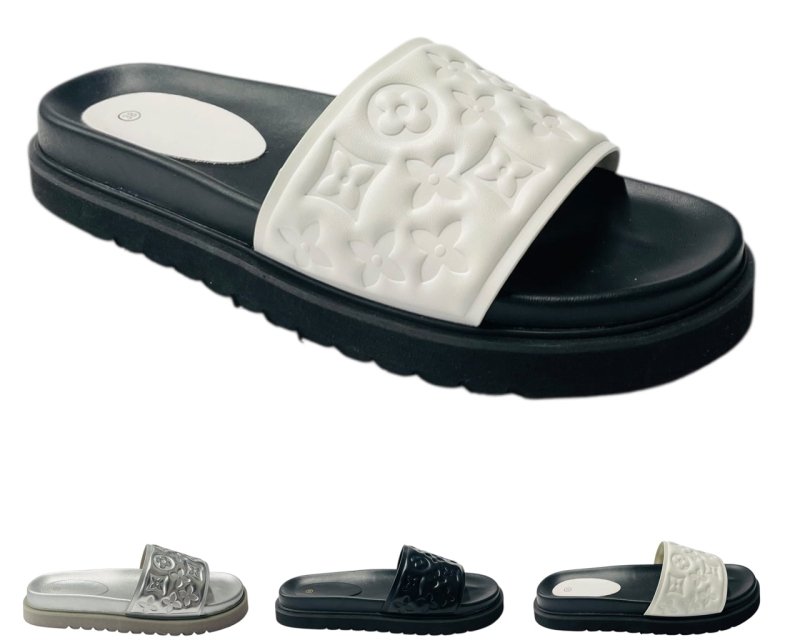 Embossed Front Strap Flat Sliders - Sliders - British D'sire Main image