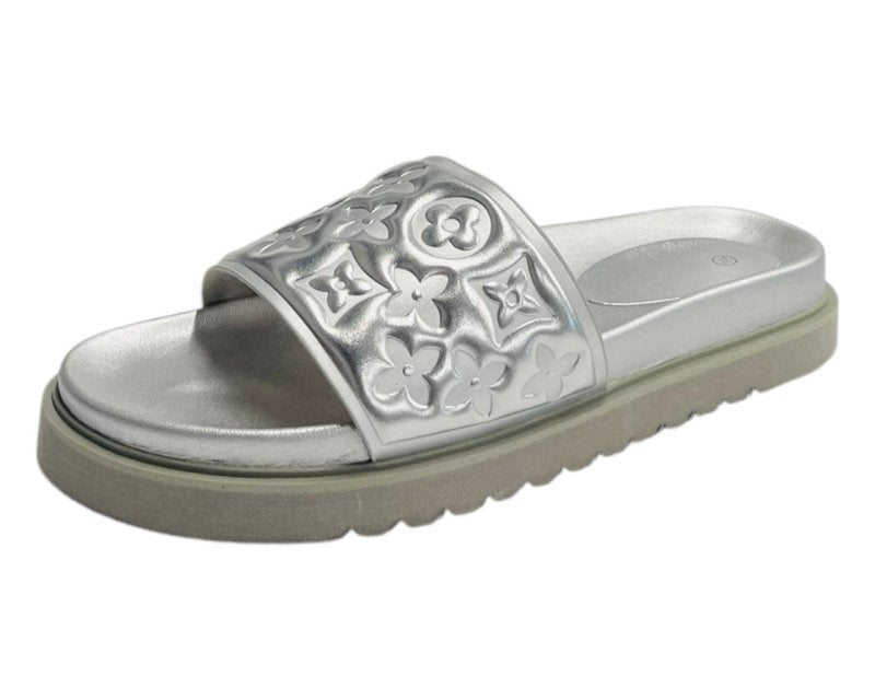 Embossed Front Strap Flat Sliders - Sliders - British D'sire