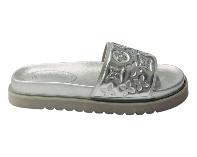 Embossed Front Strap Flat Sliders - Sliders - British D'sire