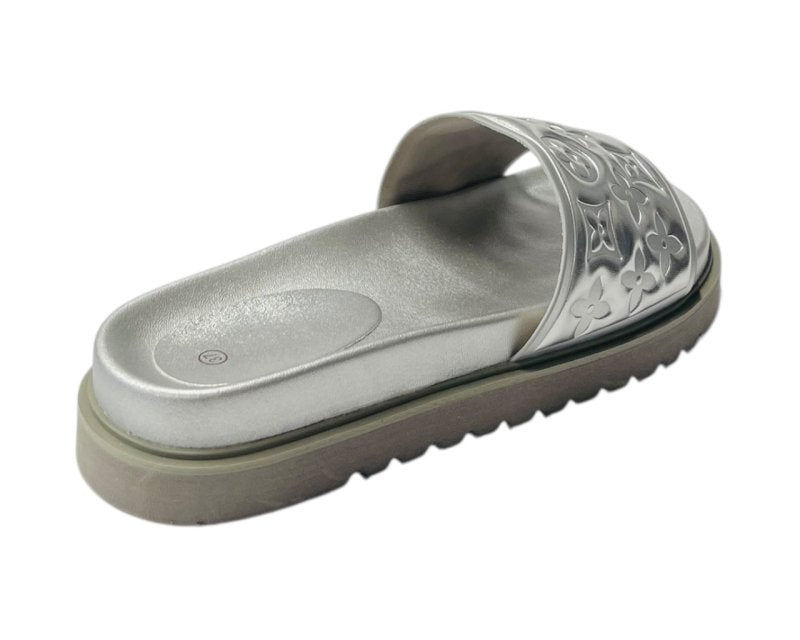 Embossed Front Strap Flat Sliders - Sliders - British D'sire