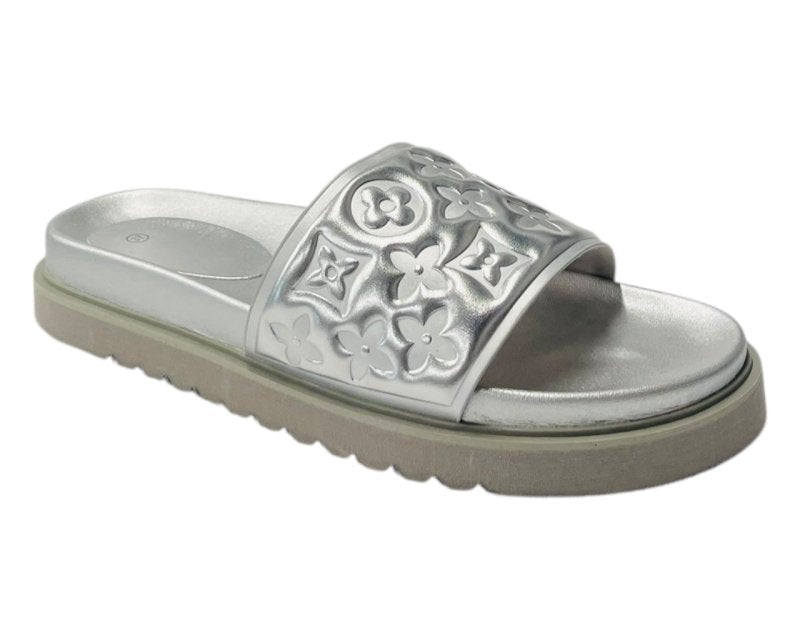 Embossed Front Strap Flat Sliders - Sliders - British D'sire