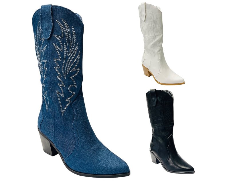 Embroidered 2 In 1 Cowboy Calf Length Boots - Boots - British D'sire Main image