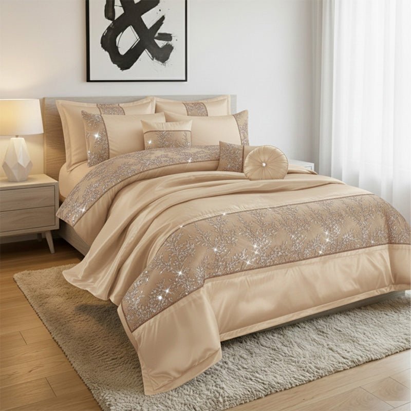Embroidered Duvet Cover Set Luxury Bedding with Matching Accessories - Double - Silver - British D'sire