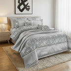 Embroidered Duvet Cover Set Luxury Bedding with Matching Accessories - Super King - Silver - British D'sire
