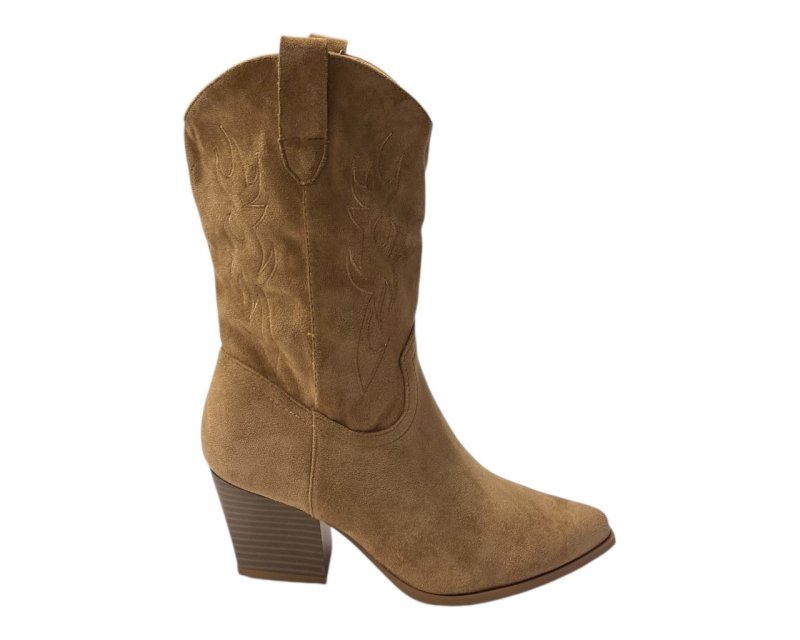 Embroidered Faux Suede Cowboy Ankle Boots - Boots - British D'sire Main image