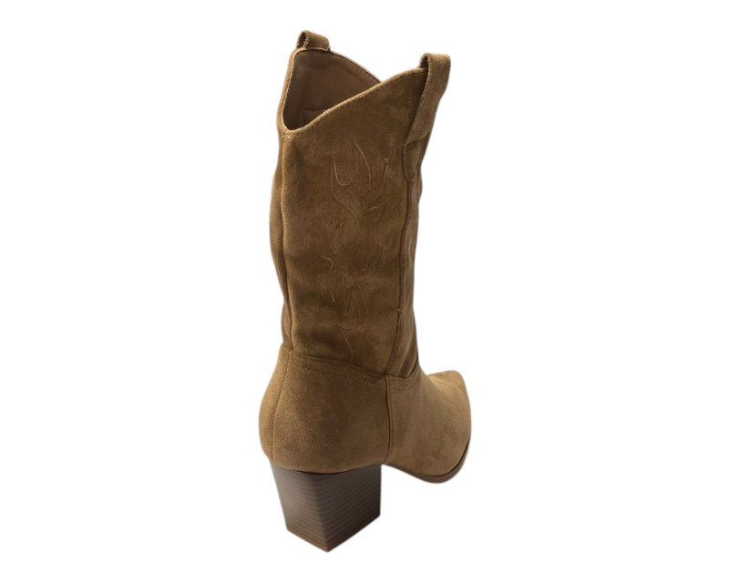 Embroidered Faux Suede Cowboy Ankle Boots - Boots - British D'sire