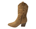 Embroidered Faux Suede Cowboy Ankle Boots - Boots - British D'sire