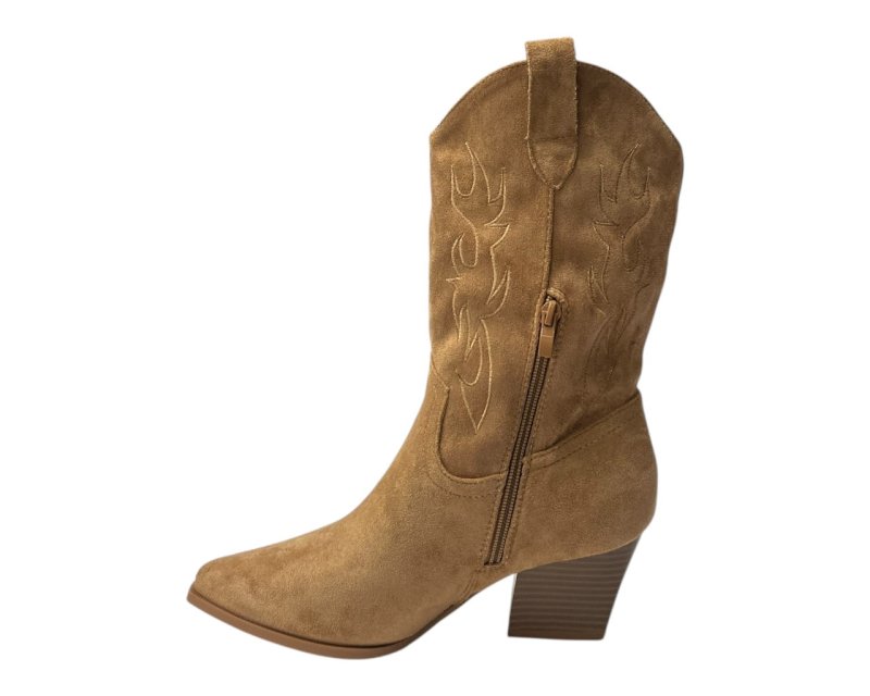 Embroidered Faux Suede Cowboy Ankle Boots - Boots - British D'sire