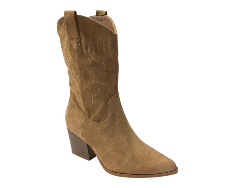 Embroidered Faux Suede Cowboy Ankle Boots - Boots - British D'sire