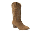 Embroidered Faux Suede Cowboy Mid Calf Boots - Boots - British D'sire