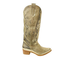 Embroidered Laser Cut Cowboy Calf Length Boots - Boots - British D'sire