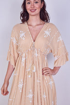Embroidered Maxi Dress with Tassel Tie – 100% Viscose (One Size UK 8–14) - Dresses - British D'sire