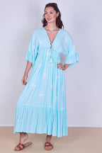 Embroidered Maxi Dress with Tassel Tie – 100% Viscose (One Size UK 8–14) - Dresses - British D'sire