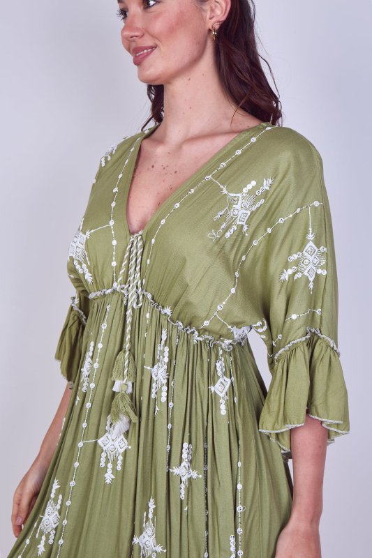 Embroidered Maxi Dress with Tassel Tie – 100% Viscose (One Size UK 8–14) - Dresses - British D'sire