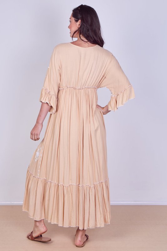 Embroidered Maxi Dress with Tassel Tie – 100% Viscose (One Size UK 8–14) - Dresses - British D'sire
