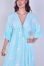 Embroidered Maxi Dress with Tassel Tie – 100% Viscose (One Size UK 8–14) - Dresses - British D'sire