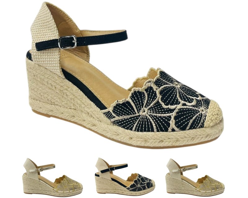 Embroidered Wedge Espadrilles Sandals - Sandals - British D'sire Main image