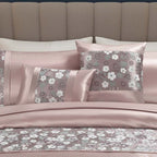 Embroidery Duvet Cover Set Luxury Bedding with Matching Pillowcases - Double - Pink - British D'sire