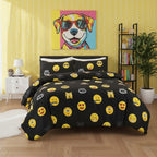 Emoji Print Duvet Cover Set Cool Playful Bedding with Pillowcases - Single - Blue - British D'sire