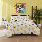 Emoji Print Duvet Cover Set Cool Playful Bedding with Pillowcases - Single - Grey - British D'sire