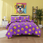 Emoji Print Duvet Cover Set Cool Playful Bedding with Pillowcases - Single - Lilac - British D'sire