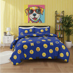 Emoji Print Duvet Cover Set Cool Playful Bedding with Pillowcases - Super King - Blue - British D'sire
