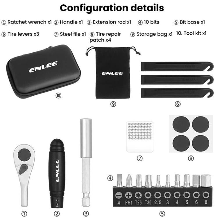 ENLEE 10pcs Bike Ratchet Wrench Repair Kit Multi-Functional Tire Repair Emergency Tool Set(Black) - British D'sire