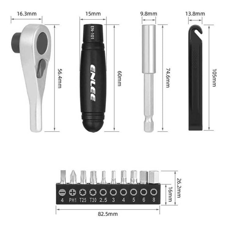 ENLEE 10pcs Bike Ratchet Wrench Repair Kit Multi-Functional Tire Repair Emergency Tool Set(Black) - British D'sire