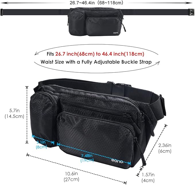 Eono Water Resistant Bum Bag with Multi-Pockets, Large Capacity Waist Fanny Pack for Hiking, Dog Walking, Travel & Outdoor Activities Secondary image