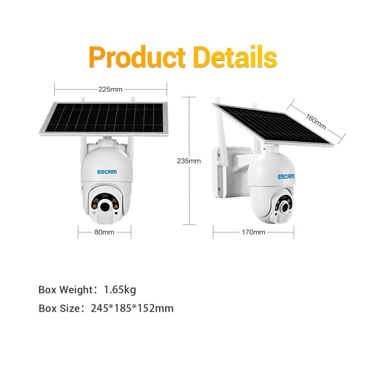 ESCAM QF450 HD 1080P 4G EU Version Solar Powered IP Camera without Memory, Support Two-way Audio & PIR Motion Detection & Night Vision & TF Card - British D'sire