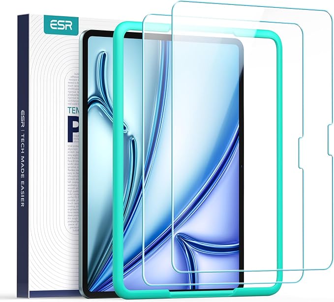 ESR 2 Pack Screen Protector for iPad Air 11 Inch M3/M2 (7th/6th Generation, 2025/2024), 9H Tempered Glass Film Guard with Alignment Frame, Anti - Scratch, Bubble Free, HD Clarity, Apple Pencil Support - Screen Protector - British D'sire Main image
