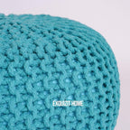 EXQUIZIT HOME Knitted Round Pouffe Foot Stool Ottoman Large 100% Cotton Chunky Moroccan 50cm Pouf COLOUR MUSTARD - Ottomans - British D'sire