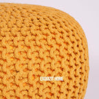 EXQUIZIT HOME Knitted Round Pouffe Foot Stool Ottoman Large 100% Cotton Chunky Moroccan 50cm Pouf COLOUR MUSTARD - Ottomans - British D'sire
